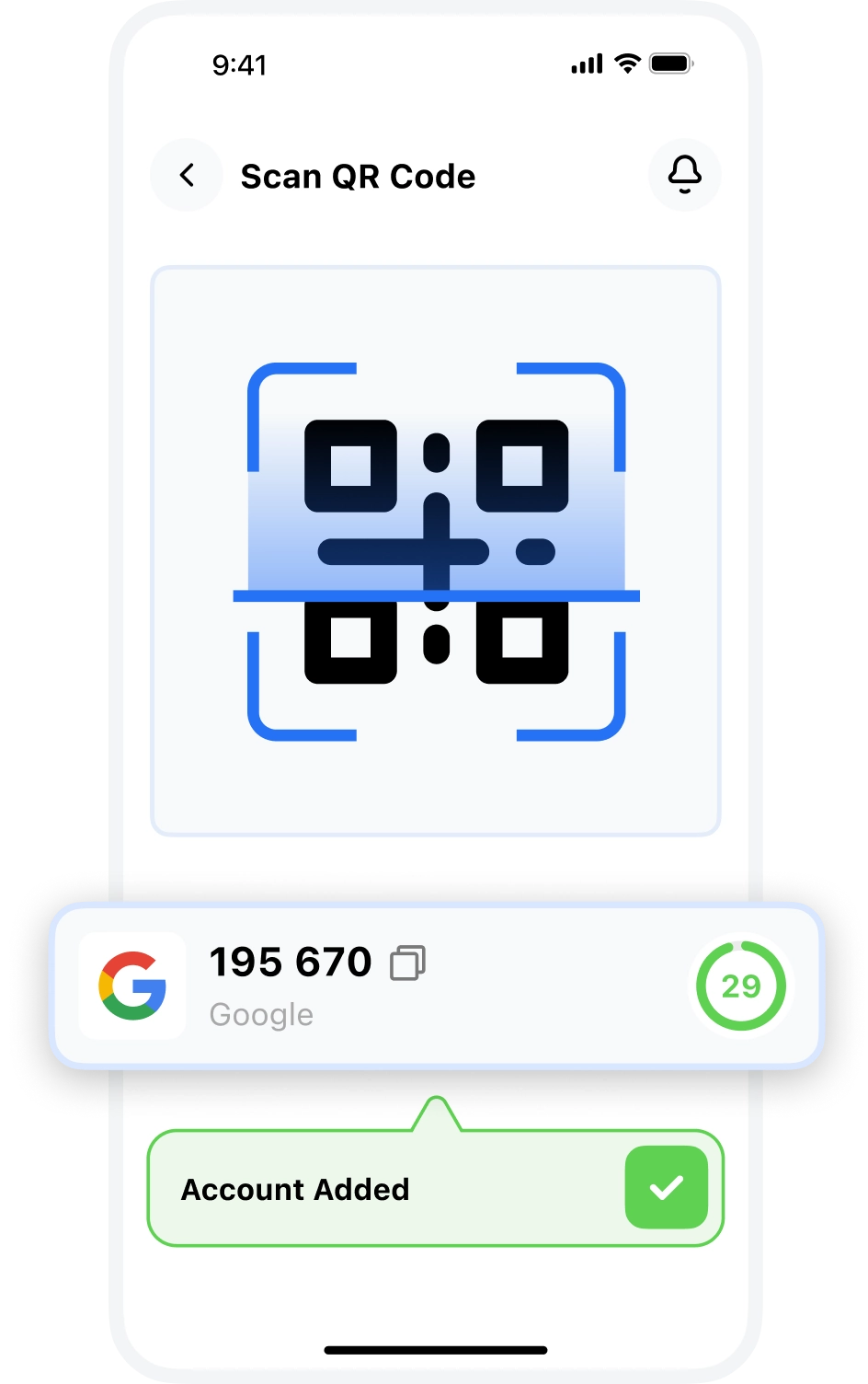 Scan QR code to add an account